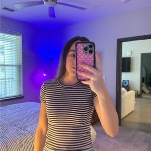 Urban Outfitters Black and White Striped Short Sleeve Tee